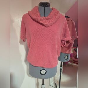 Calvin Klein Coral Pink Metallic Cowl Neck Sweater